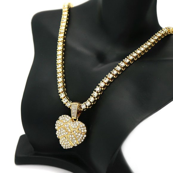 14k Gold Heart 20" Tennis Chain - Picture 1 of 3